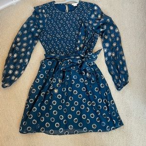 Silver dotted turquoise dress long sleeve